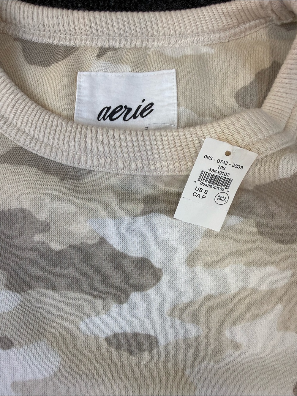 Aerie Beige Camo Crewneck Sweatshirt Oversized Small - Picture 3 of 12